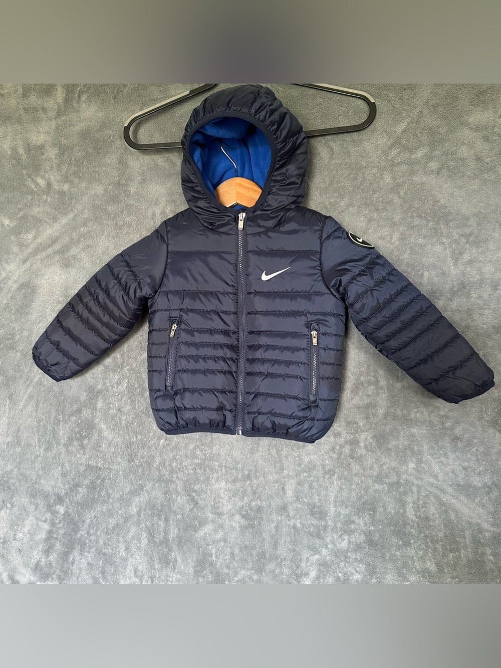 Nike Just Do It Puffer Coat Jacket Navy Blue 2T Toddler Boy Girl Kids Winter